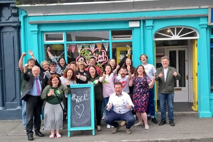 Some of the Tipp Repealers gang outside The Green Sheep in Thurles on the day of the referendum count. We are all relieved and happy! 